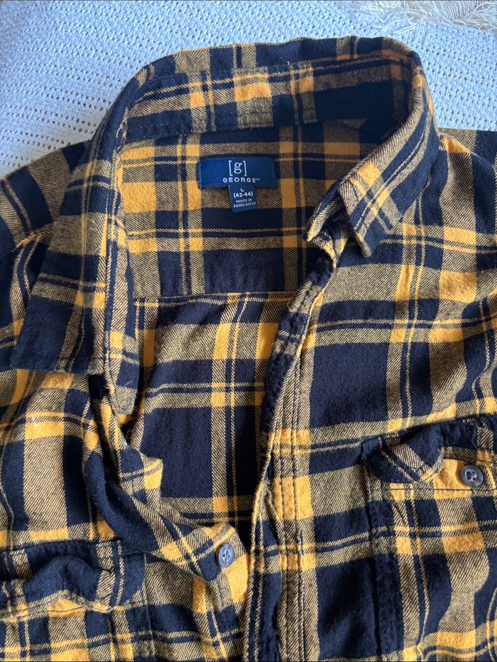 George Black and Yellow Plaid Button-Up Flannel Shirt